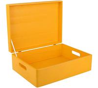 Creative DECO XL Amarilla Grande Caja Madera Decorativa Almacenaje | Con Tapa y Asas | 40 x 30 x 14 cm (+/-1cm) | Cofre Decorar Regalo Decoupage | Juguetes, Documentos, Objetos, Herramientas