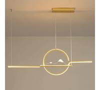 Creative Dining Room Long Chandeliers, 36W LED Linear Pendant Light, Living Room Dimmable Atmosphere Light, Kitchen Island Metal Strip Hanging Lights with Acrylic Decoration