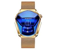Creative Fashion - Reloj digital binario LED azul para hombre, acero inoxidable, plateado, impermeable, con retroiluminación LED, chapado, Z dorado y azul, Reloj binario LED