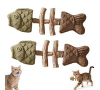 Creative Fish Bone Cat Toy - Fix Your Cat's Dental Health, Wooden Catnip Teeth Cleaning Stick, Natural Fishbone Cats Dental Toys, Suitable for Kittens and Adult Cats to Play (Green-Brown,2Pcs)