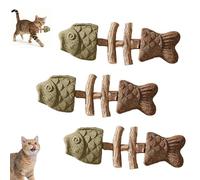 Creative Fish Bone Cat Toy - Fix Your Cat's Dental Health, Wooden Catnip Teeth Cleaning Stick, Natural Fishbone Cats Dental Toys, Suitable for Kittens and Adult Cats to Play (Green-Brown,3Pcs)
