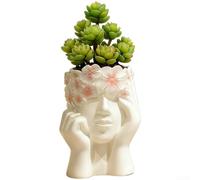 Creative Girl Face - Soporte para macetas suculentas de resina para el hogar, oficina, escritorio, jardín, patio, accesorios para el cuidado de plantas, color blanco, varios tamaños disponibles (C)