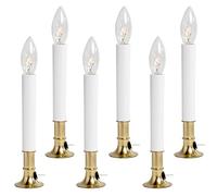 Creative Hobbies - Juego de 6 velas eléctricas para ventana con interruptor de encendido/apagado, foco de luz, base chapada en latón, listo para usar