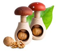 Creative Home 2 x Cascanueces de Madera en Forma de Seta Boletus y Seta de Sapo | 10 x 6 | Madera de Haya Natural | con el Mecanismo de Tornillo | Sólido y Útil