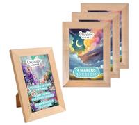 Creative Home 2 x Marco Fotos 10x15 cm | Madera Pino Rústicos sin Pintar | Portafotos con Soporte y Ganchos para Colgar en Pared Horizontal o Verticalmente | Montaje Fácil | Glás | Juego de 2