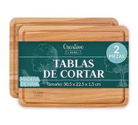 Creative Home 2 x Tabla Cortar Cocina de Madera | 30,5 x 22,5 cm (+/- 1 cm) | Tabla de Trocear | Madera de Haya Natural | Reversible | Accesorio para Servir Aperitivos