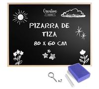 Creative Home 80 x 60 cm (+-3cm) XL Grande Pizarra Negra de Tiza Tablero | Marco de Madera Grueso | Esponja + Tiza + Kit de Colgar | Hecho en la UE | Perfecto para Oficina, Escuela y Hogar