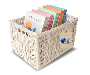 Creative Home Cesta de Mimbre Caja de Almacenaje Blanca | Natural con Asas | 40x30x24 cm (+/-2 cm) | Hecha a Mano Duradera | para Documentos, Objetos de Valor, Juguetes, Herramientas | para Niños
