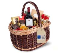 Creative Home Cesta de Mimbre Grande con Asa y Trenza | 43x33x40cm (+/- 1cm) Ligera | para Setas Compra Regalo Picnic Plantas Decoración | Tejida a Mano | Mimbre Claro y Oscuro | Multiuso y Práctica