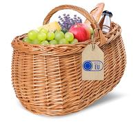 Creative Home Cesta de Mimbre Grande con Asa y Trenza | 45x32x34cm (+/- 2 cm) Ligera | para Compra Regalo Picnic Plantas Decoración | Tejida a Mano | Marrón Natural | Multiuso, Práctica y Duradera