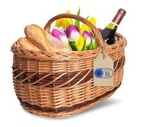 Creative Home Cesta de Mimbre Grande con Asa y Trenza | 52x35x36 cm (+/- 1 cm) Ligera | para Compra Regalo Picnic Plantas Decoración | Tejida a Mano | Marrón Natural | Multiuso, Práctica y Duradera