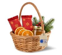 Creative Home Cesta de Mimbre Navidad Pequeña con Asa | 22 x 22 x 26 cm (+/- 2 cm) | para Regalo Picnic Plantas Almacenaje Decoración | Tejida a Mano | Marrón Natural | Multiuso, Práctica y Duradera