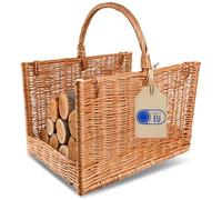 Creative Home Cesta de Mimbre para Almacenar Leña con Asa 50x34x50cm | Rectangular Grande | Tejida a Mano Duradera Interior | Sauce Grueso Marrón Natural | Multiuso