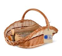 Creative Home Cesta de Mimbre para Almacenar Leña con Asa y Dos Trenzas | 67 x 41 x 43 cm Oval Grande | Tejida a Mano Duradera Interior | Sauce Grueso Marrón Oscuro Natural | Multiuso