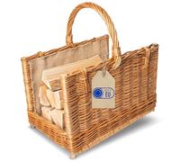 Creative Home Cesta de Mimbre para Almacenar Leña con Asa y Tela de Yute | 45 x 30 x 47 cm Rectangular Grande | Tejida a Mano Duradera Interior | Sauce Grueso Marrón Natural | Multiuso