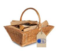 Creative Home Cesta de Mimbre para Almacenar Leña con Asa y Tela de Yute | 50 x 40 x 37 cm Rectangular Grande | Tejida a Mano Duradera Interior | Sauce Grueso Marrón Natural | Multiuso