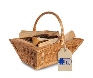 Creative Home Cesta de Mimbre para Almacenar Leña con Asa y Tela de Yute | 50 x 40 x 37 cm Rectangular Grande | Tejida a Mano Duradera Interior | Sauce Grueso Marrón Natural | Multiuso