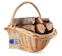 Creative Home Cesta de Mimbre para Almacenar Leña con Asa y Tela de Yute | 60 x 40 x 39 cm Oval Grande | Tejida a Mano Duradera Interior | Sauce Grueso Marrón Natural | Multiuso