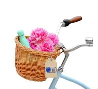 Creative Home Cesta de Mimbre para Bicicleta con Cintas | 36x29x23cm (+/- 2cm) Ligera | Sauce Grueso Marrón Natural | Trenzada a Mano | Fácil de Montar Manillar Delantero Bicicleta | Compra Multiusos