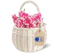 Creative Home Cesta de Mimbre Pascua Pequeña con Asa Blanca | 22 x 22 x 26 cm (+/- 2cm) | Regalo Picnic Plantas Almacenaje Decoración | Tejida a Mano | Marrón Natural | Multiuso, Práctica y Duradera