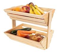 Creative Home Frutero Cesta de Frutas de Dos Niveles de Madera 36x28x30cm | Madera Aceitada | Soporte Universal Funcional para Almacenaje y Exhibición | Frutas Verduras Snacks | Cocina Comedor
