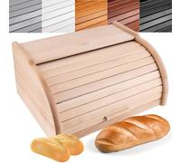 Creative Home Grande Panera Madera Contenedor para Pan | 38 x 28,5 x 17,5 cm (+/- 1cm) | Haya Natural | Color Beige | Recipiente con Tapa Enrollable para Guardar Bollos Alimentos Secos
