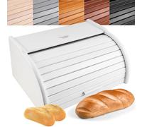 Creative Home Grande Panera Madera Contenedor para Pan Blanco | 38 x 28,5 x 17,5 cm (+/- 1cm) | Madera de Haya Natural | Recipiente con Tapa Enrollable para Guardar Bollos Alimentos Secos