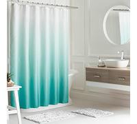Creative Home Ideas - Juego de decoración de baño Ombre | 16 Piezas | Incluye Cortina de Ducha, Forro, 2 felpilla y 12 Ganchos | Cortina Mide 70 x 72 Pulgadas | Blanco/Turquesa Ombre