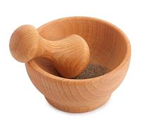 Creative Home Mortero y Maza | Madera de Haya Natural | 6 x 10,5 cm Diámetro | Trituradora Amoladora Manual | Fuerte y Duradera Triturar Hierbas, Nueces y Especias