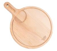Creative Home Plato para Pizza Tabla de Cortar Cocina de Madera Redonda | 40 x 30 x 1,5cm | Bandeja con Asa, Ranura, Espacio para Cuenco | Haya Natural | Reversible | Accesorio para Servir Aperitivos