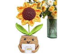 Creative Knitted Sunflower Doll, Emotional Support Plush, Handmade Crochet Cute Decoration, Small Artificial Flower Toy, Stress Relief Gift Ideal for Desk, Home, Car Dashboard