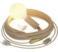 Creative Lámpara enchufable con cable de yute trenzado y detalles en latón