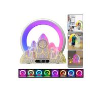 Creative LED table lamp, BT speaker, RGB alarm clock, wireless charger, FM radio, night light, best Christmas gift - White