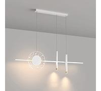 Creative Linear Dining Room Pendant Light, 28W LED Kitchen Island Hanging Lights, Gold Long Suspension Lamps with 2* Spotlights, Minimalist Living Room Chandeliers