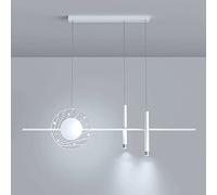 Creative Linear Dining Room Pendant Light, 28W LED Kitchen Island Hanging Lights, Gold Long Suspension Lamps with 2* Spotlights, Minimalist Living Room Chandeliers