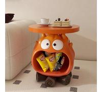Creative Monster - Mesa auxiliar con ruedas, mesa de acento móvil con personajes de color naranja peculiar, divertido mueble de almacenamiento para habitación de niños, decoración lúdica para sala de