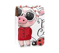 Creative Pig Suit Girl Cool Pet Ladybug - Estuche portátil para pintalabios para viajes, mini caja de almacenamiento de lápiz labial con espejo para mujeres y mujeres, bolsa de cosméticos de cuero, Varios colores, 9.5x2x7 cm/3.7x0.8x2.7 in