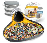 Creative QT Slideaway Organizador de juguetes y alfombra de juegos para niños - Organizador de juguetes - para niños y niñas - en la sala de juegos - Toy Holder Room - Gris rayas
