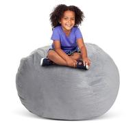 Creative QT Stuff 'n Sit Funda de almacenamiento extra grande para pufs de 38 pulgadas para animales de peluche y juguetes - Pana gris claro