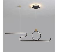 Creative S-Shaped Linear Pendant Light with Ring Decorative Lighting Fixture, 55W LED Dining Room Hanging Lamp, Kitchen Island Long Metal Suspension Lights, Chandeliers