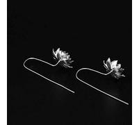 Creative S925 Pendientes de Flor de Plata Pendientes de Estilo Étnico de Las Mujeres Single Lotus Stud Pendientes Retro Lotus Pendientes, Plata 925, LJBLEUSK