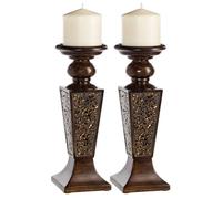 Creative Scents Schonwerk - Juego de 2 portavelas de Pilar marrón, diseño de Mosaico Agrietado, decoración Funcional de Mesa, centros de Mesa para Comedor/Sala Boda