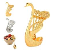 Creative Swan Design Coffee Stirring Spoon Set 6 Spoons, Elegant Swan Coffee Spoon Set with Holder, Metal Coffees Spoons Rest for Kitchen Café Home Office Decor (Gold)