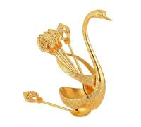 Creative Swan-Shaped Coffee Stirring Spoon Set, Gold Zinc Alloy Swan Base With 6-Piece Matching Spoons For Desserts Fruit And Ice Cream, Elegant Tabletop Stand For Home Bar And Office Use