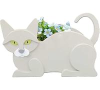 Creative Wooden Planter Animal Resin Flowerpot Color Cat Planter, Cute Succulent Pot, Handmade DIY Creative Pots, with Removable Cat Lovers Set(White Cat)