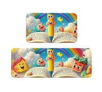 Creative World of Colored Pencils - Juego de 2 tapetes de cocina antideslizantes de madera para cocina, antifatiga, tapetes largos para el hogar y la oficina