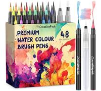 Creativepeak Rotuladores de acuarela, 48 marcadores para colorear de punta suave y vibrante con 2 pinceles de mezcla, juego de rotuladores de acuarela para caligrafía y letras
