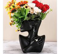 Creatividad Cara Jarrones Decoración, MENAYODA Jarrón Moderno Cara Estatua Cerámica Maceta Cabeza Decoración Arte Hogar Jarrones de Flores para Hierba de Pampas Salón Dormitorio (Negro)