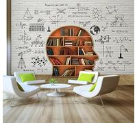 Creatividad Pared De Ladrillo Funciones Matemáticas Estantería Libros 3D Papel Pintado Pared Fácil Instalación Oficina Sala Estar Sofá Dormitorio TV Fondos Decoración-400cm×280cm