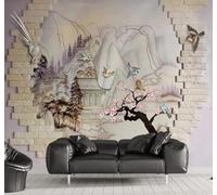 Creatividad Pared De Ladrillo Paisajes Aves Y Flores Paisajes 3D Papel Pintado Pared Fácil Instalación Oficina Sala Estar Sofá Dormitorio TV Fondos Decoración-250cm×170cm